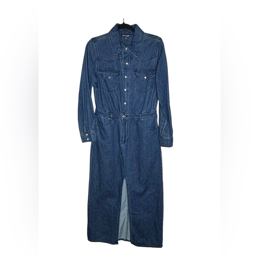 NWT Steve Madden "Dakoda" Denim Maxi Dress Pearl Snap – Size 6 - Picture 7 of 12